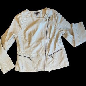 Women's Jacket Sz M ALFANI Faux Leather Moto Urban Gray Zippered Front Fitted